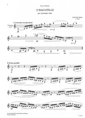 Miklós Kocsár: 15 Bagatelle per clarinetto solo: Klarinette Solo
