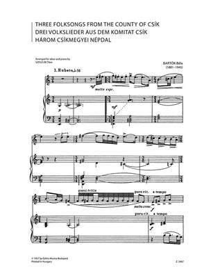 Béla Bartók: Drei Volkslieder aus dem Komitat Csík: Oboe mit Begleitung