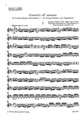 Evaristo Federico dell'Abaco: Concerto all'unisono op. 2 Nr. 6 D-Dur: (Arr. Rudolf Lück): Streichorchester mit Solo