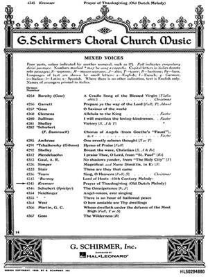 Anonymous: Prayer Of Thanksgiving: (Arr. E Kremser): Gemischter Chor mit Begleitung