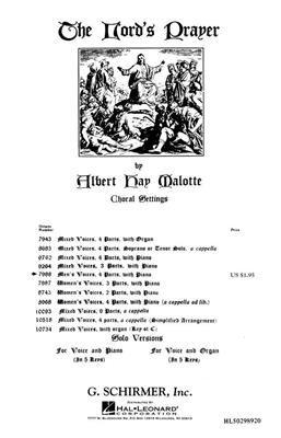 Albert Hay Malotte: Lord's Prayer: (Arr. Carl Deis): Männerchor mit Klavier/Orgel