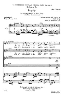Johannes Brahms: Sehnsucht No1 Op112 Longing English And German: (Arr. M Klein): Gemischter Chor mit Begleitung