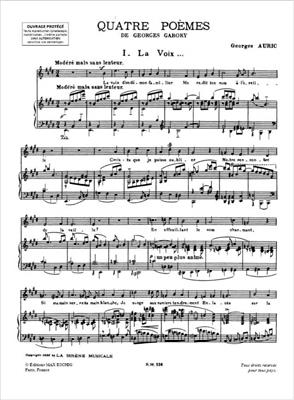 Georges Auric: 4 Poemes De Georges Gabory Chant-Piano: Gesang mit Klavier