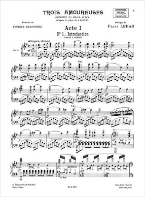 Franz Lehár: Les Trois Amoureuses Operette En Trois Actes: Gesang mit Klavier