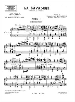 Emmerich Kalman: La Bayadere Chant-Piano: Gesang mit Klavier