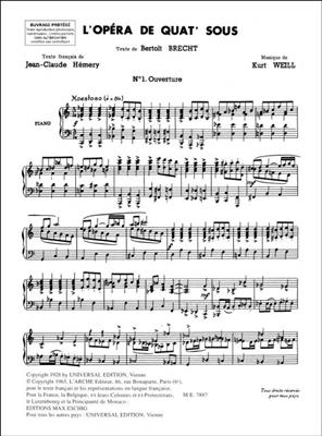 Kurt Weill: Opera De 4 Sous Chant-Piano (Version Francaise: Gesang mit Klavier
