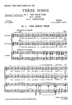 Edvard Grieg: Three Songs: Frauenchor mit Klavier/Orgel