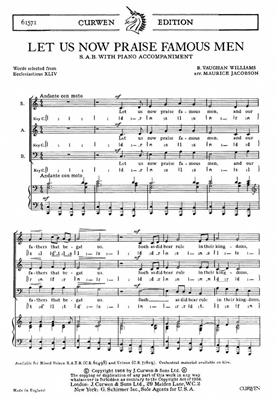 Ralph Vaughan Williams: Let Us Now Praise Famous Men: (Arr. Maurice Jacobson): Gemischter Chor mit Klavier/Orgel