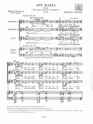 Francis Poulenc: Ave Maria: Frauenchor mit Klavier/Orgel