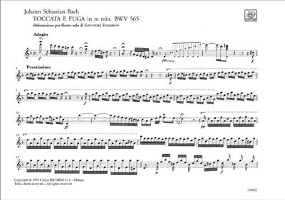 Johann Sebastian Bach: Toccata E Fuga In Re Min. Bwv 565: Flöte Solo