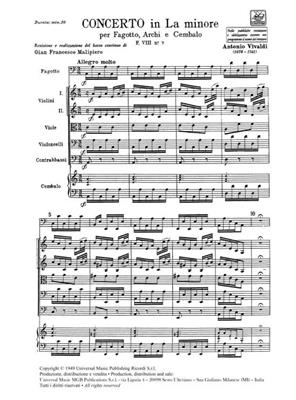 Antonio Vivaldi: Concerto per Fagotto, Archi e BC in La Min Rv 497: Fagott mit Begleitung