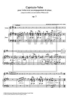 Capriccio-Valse Cw Op. 7 Cw Volume 15: Violine mit Begleitung
