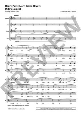 Henry Purcell: Dido's Lament: (Arr. Gavin Bryars): Gemischter Chor mit Begleitung