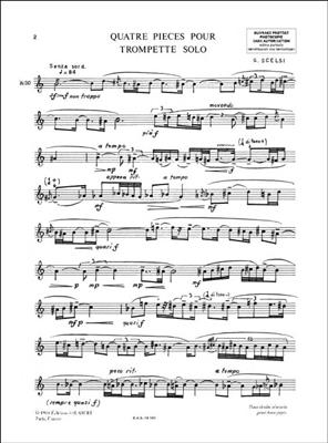 Giacinto Scelsi: Quattro Pezzi Quatre Pieces Pour Trompette Solo: Trompete Solo