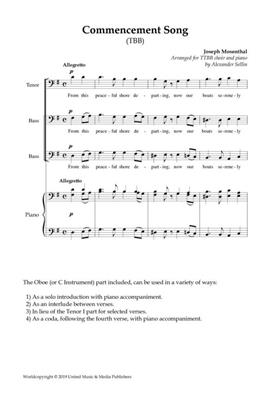 Joseph Mosenthal: Commencement Song for TBB Choir and Piano: (Arr. Alexander Sellin): Männerchor mit Klavier/Orgel